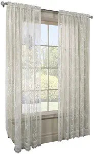 Habitat Mona Lisa Scalloped Lace Jacquard Curtain, Tailored Panel Window Treatment, Drapes for Living Room, Dining Room, Kitchen, Single Panel in Eggshell 56" x 72".