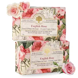 Wavertree & London English Rose Scented Natural Soap Bars for Women & Men (2 x 7oz) ��� Moisturizing Triple-Milled Soap Bars Enriched with Shea Butter ��� Plant-Based Bath & Body Bar for All Skin Types