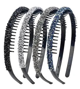 Huachi 4Pcs Fashion Rhinestone Headband for Women with Teeth Non Slip Head Bands Comb Headbands Crystal Hairband Sparkly Diamond Hairbands Hair Accessories