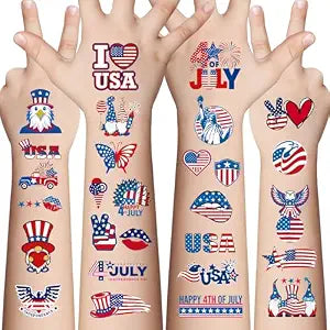 Awinmay 4th of July Temporary Tattoos - 80 Pcs Independence Day American Flag Red White and Blue Tattoos for Kids,Memorial Day,Labor Day,Fourth of July Party Decorations and USA Party Favors 10 Sheets