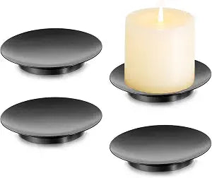 Romadedi 4-Pack Black Iron Candle Plate, Small Tray for Pillar, 4.25 in