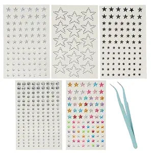 5 Sheets Face Gems, Star Face Stickers, Gem Stickers with 1 Blue Tweezers, Makeup Gems for Eyes, Hair, Nails, Body, Crafts, Making You More Refined and Attracting Others Attention
