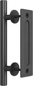 SMARTSTANDARD 12" Heavy Duty Barn Door Handle, Black, Two-Side Design,Round