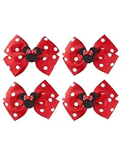 Fancheer 4Pcs Mouse Ears Bow Clips 4Inch Women Hair Accessories Red