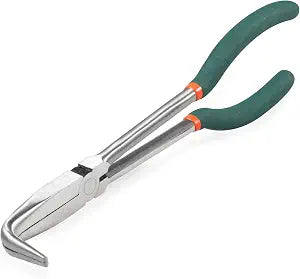 SPEEDWOX 90 Degree Long Reach Bent Nose Pliers 10 Inches Serrated Teeth