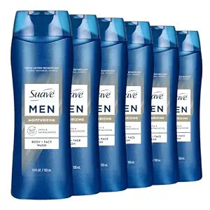 Suave Men Ultra Moisturizing Body & Face Wash, Shea & Sandlwood Scent, No Parabens, No Phtahaltes, 18 Oz Pack of 6
