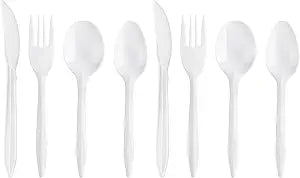 Blue sky Premium Disposable White Plastic Soup Spoons - 50 Count | Classic White Disposable, Convenient & Eco-friendly Tableware Solution for Events and Home Use (Pack of 2)