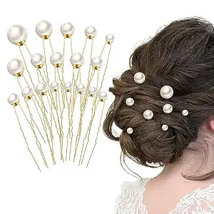18 Pieces Wedding Pearl Hair Pins, U Pearl Shaped Hair Accessories for Brides Bridesmaids Women, Gold