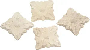 Decorative Wood Appliques 4 Pack Wood Carved Applique Onlay for Furniture Decor Leaf Style Decal Unpainted be Attached to Home Corner Frame,Cabinets, Windows, Mirrors, Doors, Bed,1.97x1.97inch
