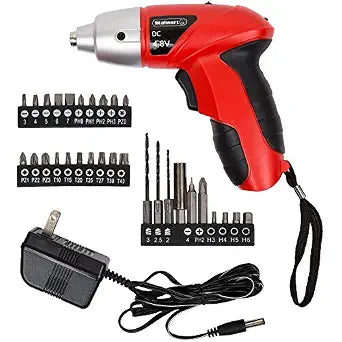 25-Piece Electric Screwdriver Set - Cordless Drill with LED Work Light, Automatic Spindle Lock, and Screw Driver Bits by Stalwart (Red)