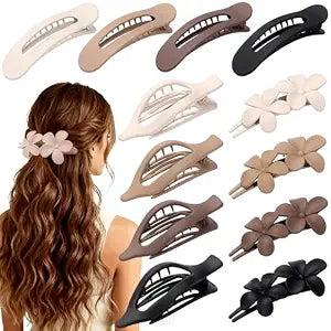 Brown Matte Flat Hair Clips for Women, 12 Pack, Strong Hold