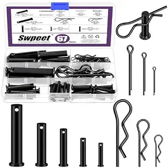 Swpeet 67Pcs 5 Sizes Clevis Pins with Cotter Pin Assortment Kit, Single Hole Flat Head Clevis Pins, R Pins, Hairpin, Cotter Pin, Split Pins Fitting Hole Location Pin Clips Fastener