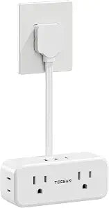 TESSAN Short Extension Cord 0.5Ft, Flat Plug Outlet Extender, White