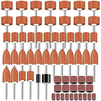 64Pcs Sanding Bits for Dremel Rotary Tools, 1/8" Shank Aluminum Oxide Grinding Stones and Sanding Drill Bits, Durable for Metal Rust Removal, Smoothing, Sharpening, Multiple Shapes to Meet More Needs