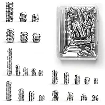 68 Pcs Set Screws Assortment, 24 Sizes Metric M2-M8, 304 Stainless Steel Hex Socket Cup Point Grub Screws with Hex Wrenches for Door Knobs, Faucets, Bathroom Fixtures, Locks, DIY Repair