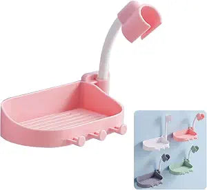 Sprinkler Adhesive Shower Head Holder, Universal Wall Mount Bracket with Strong Sticky Pad with soap Dish No-Drill Installation Suitable for Bathroom and Toilet (Pink)