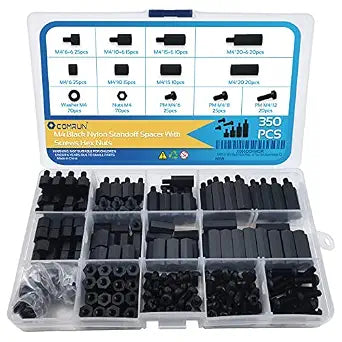 350PCS M2.5 Black Male Female Nylon Hex Spacer Standoff Screw Nut Set Assortment Kit (Black) for PCB Motherboard Circuit Board, Raspberry Pi and Hats