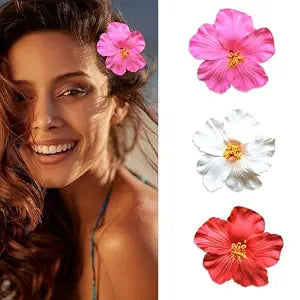 3Pcs Hawaiian Flower Hair Clips for Women 3.5 Inch Artificial Flower Clips