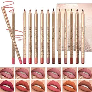 12 Colors Lip Liner Set, Brown Pink Red Series Lip Liners, Plump Nude Lip Shape No Smudge Longwear Smooth Lip Pen Waterproof Lipstick High Pigmented Natural Lip Makeup Pencil