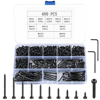 480PcsM3 Black Stainless Steel Hex Socket Cap Head Self Tapping Wood Screws