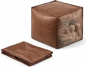 SOFTSOUL DIY Fillable Storage Ottoman  Stuff with Clothes, Blankets or Toys to Create Seat or Footstool, Space-Saving Faux Leather Square Pouf Organizer (Unfilled), 17.717.715.7