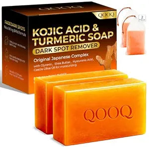 QOOQ Turmeric Kojic Acid Soap for Dark Spot Remover - Facial Cleansing Bar