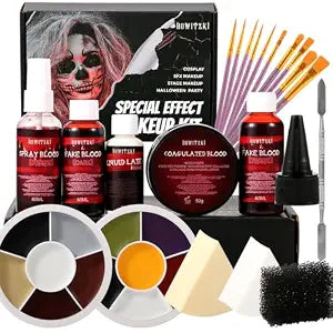 Bowitzki Professional SFX Makeup Kit ï¿½ï¿½ï¿½ï¿½ï¿½ï¿½ï¿½ï¿½ï¿½ Special Effects Makeup Kit with Fake Blood, Coagulated Blood, Liquid Latex, Bruise & Zombie Face Paint for Halloween, Cos