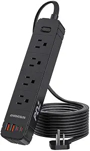 Flat Plug Power Strip, Surge Protector with 4 AC & 4 USB Ports (PD20W)