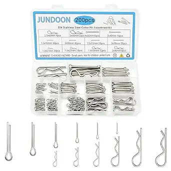 200Pcs 304 Stainless Steel Cotter Pins & R-Clips Assortment Kit, 12 Sizes Hitch Pin Clips for Tractor, Truck, Trailer, and Engine Repair