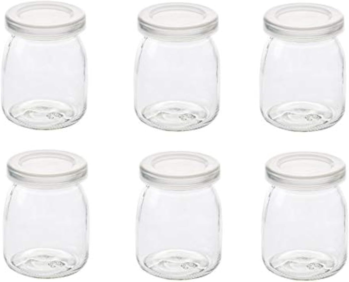 6 Pcs Yogurt Pudding Jars Bottles With Plastic Lids Ideal for Jam, Honey, Wedding Favors, Shower Favors, Baby Foods (7 oz (200ml))