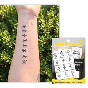 Semi-Permanent Tattoo, Norse Runes, Viking Bindrune Symbols, Long Lasting Temporary Tattoos, Waterproof Plant-Based Ink, Lasts 1-2 Weeks, Color Develops in 24 Hours X252, Set of 12