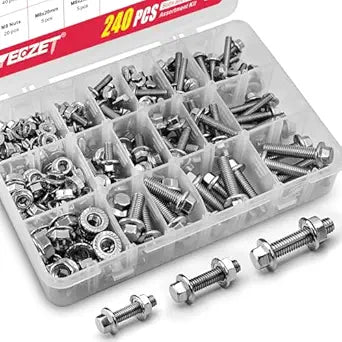 240PCS M5 M6 M8 Flanged Bolts and Nuts Kit,Stainless Steel 304 Metric Flanged Hex Screws Nuts Includes 14 Most Common Sizes