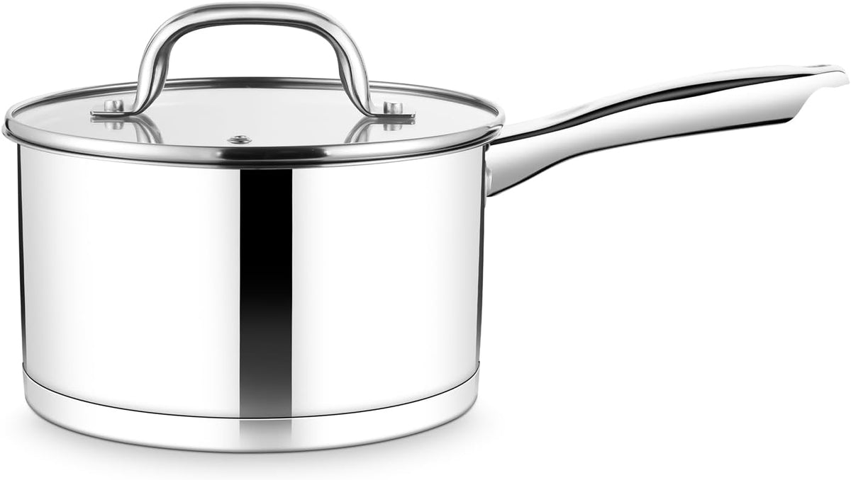 TeamFar 3 qt Saucepan, Stainless Steel Small Sauce Milk Pan with Lid