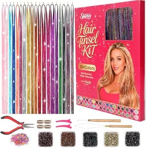Hair Tinsel Kit with Tools, 8700+ Strands 20 Colors Fairy Hair Extensions, 48 Inch Heat Resistant Holographic Glitter Tinsel, Perfect Christmas Party & Festival Gift for Girls & Women