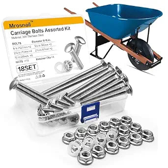 18 Sets Wheelbarrow Carriage Bolts and Nut Kit, Wheelbarrow Part 5/16-18 SS