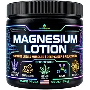 Magnesium Lotion for Sleep & Sore Muscles – Calming Magnesium Cream for Restless Legs, Leg Cramps & Feet – with Arnica, MSM, Hempseed Oil & Aloe – Bedtime Lavender, Non-Greasy – 5.5 Oz, Made in USA
