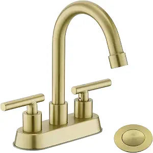 Gold Bathroom Faucet, 2 Handle 4 Inch Centerset Sink Faucet with Drain