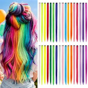 34 Pcs Colored Hair Extensions Long Straight Color Clip in Hair Extension 22 Inch Rainbow Hair Extensions for Girls & Women, Rainbow Clip in Hairpiece for Daily, Birthday, Party, Halloween Use