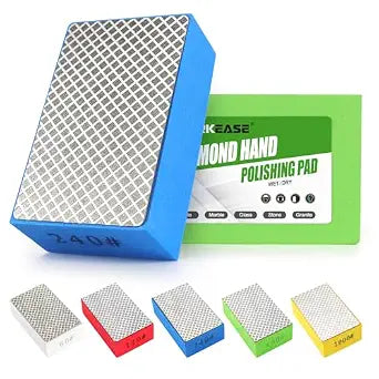 Diamond Hand Polishing Pads, 5PCS Diamond Sanding Pads 60/120/240/400/1000 Grit Sanding Block Foam Backing for Tile Glass Stone Marble Granite Ceramics Metal Wet&Dry
