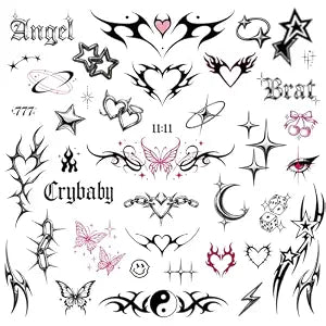 Cute Y2K Temporary Tattoos | Realistic Waterproof Fake Tats | Festival, Bachelorette, Halloween, Birthday Favors, Accessories
