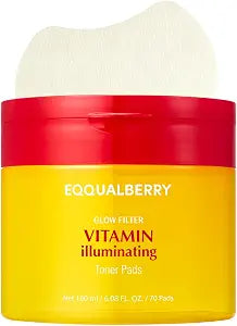EQQUALBERRY Vitamin Illuminating Toner Pads | Niacinamide 2% + Brightening Vitamin C-Peptide | Hydrating Exfoliating Multi Pads & Dark Spot Remover for Face & Body | Korean Skincare (70 Pads / 180ml)