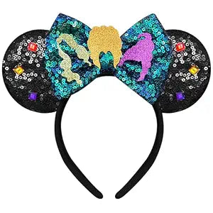 Sequin Halloween Headbands with Ears for Women - Green Bows