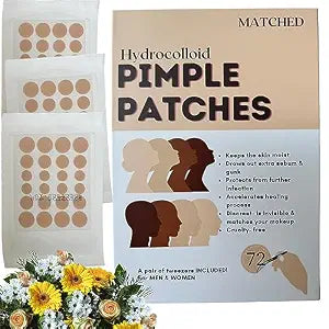 MATCHED Hydrocolloid Pimple Patches - Truly Invisible Pimple Patches - 3 Sizes, 72-Count(1 Pack )- Acne patches that match your skin tone & makeup - Acne Skincare (MIAMI)