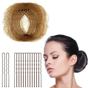 Zonon 50Pcs Bun Hair Nets & 40Pcs U Shaped Pins for Ballet, Invisible Elastic Edge Mesh Ballet Bun Nets Hair Accessories Set for Women, Girls, Kids(Light Brown)