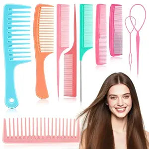 NICEMOVIC Hair Combs for Women, Wide Tooth Hair Combs & Rat Tail Comb Topsy Tail Hair Tool 10 Pcs Hair Combs Set Shaping Tool Suitable for Curling Combing Straightening and Parting Braiding