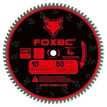 FOXBC 10-Inch Saw Blade 80-Tooth TCG for Aluminum and Non-Ferrous Metal & Plastic Cutting with 5/8-Inch Arbor