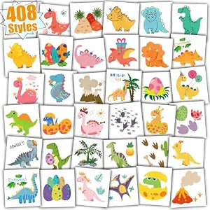 Partywind 408 PCS Dinosaur Kids Temporary Tattoos