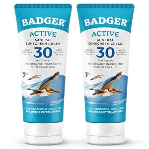 Badger Mineral Sunscreen Cream SPF 30, Travel Size, 2.9 oz (2-Pack)