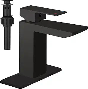 Hoimpro Matte Black Waterfall Single Hole Bathroom Faucet with 6" Deck Plate, Stainless Steel Bathroom Sink Faucet with Pop-up Drain, Rv Vanity Vessel Faucet with Supply Lines, Matte Black