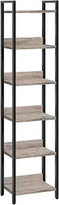 MAHANCRIS Bookshelf, 6-Tier Bookcase, Standing Book Shelf for Small Space, Storage Shelf Organizer, for Living Room, Bedroom, Study, Balcony, Greige and Black BKHG6601